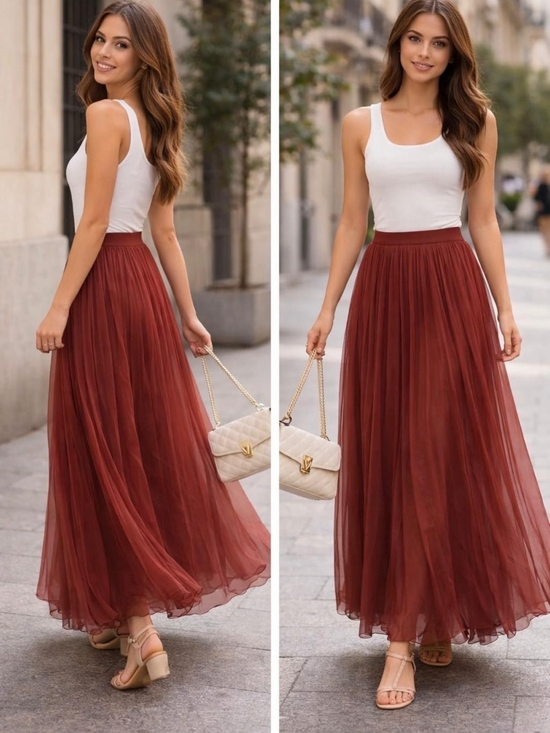 Valentino Dresses & Skirts - Valentino Burgundy Red Maxi Tulle Skirt 100% Silk Size EU 40